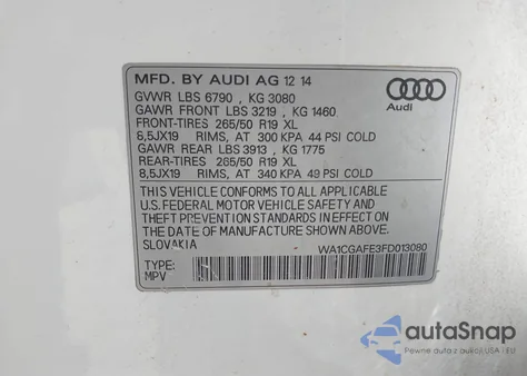 2015 Audi Q7 3.0T Premium from USA, damaged, VIN WA1CGAFE3FD013080